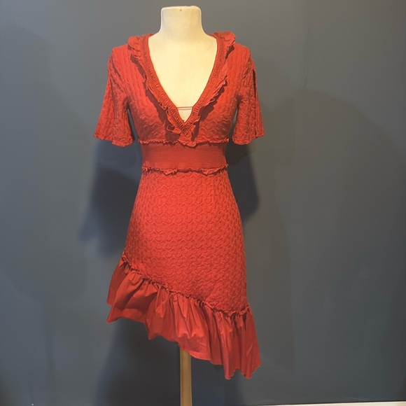 Finders Red Orange Ruffled V-Neck Dress. XXS size 0 - Picture 1 of 4